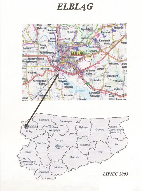 Mapka z teczki sprawy – Elbląg i okolice, lipiec 2003.