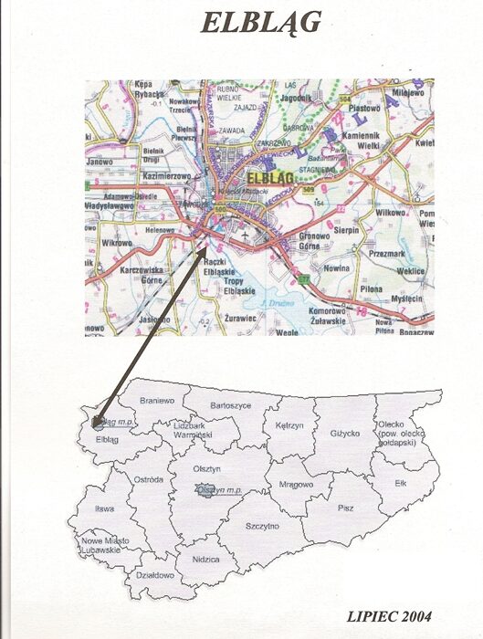 Plan okolicy z zaznaczonymi miejscami pomiarów i położeniem piktogramu. Rysunek z raportu.