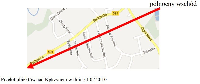 Przelot obiektów nad Kętrzynem 31.07.2010 – z północnego wschodu na południowy zachód.