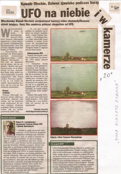 Wycinek: UFO na niebie i w kamerze