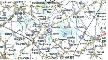 Stawnica i okolice: Sątoczno, Sępopol, Korsze. Fragment mapy z raportu.